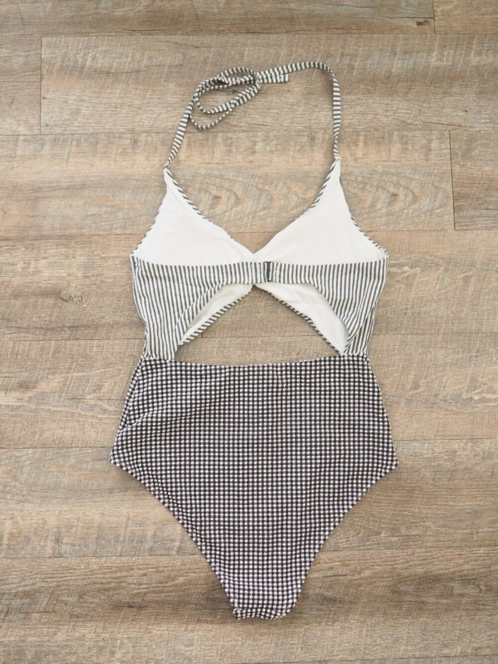 Aerie Gingham Cutout One Piece Cheeky Swimsuit sz L LONG - Picture 7 of 8